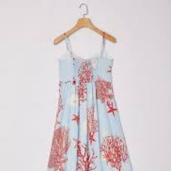NWT - ADOR Sky BlueRed Ocean-Themed Vacation Island Beach Cami Dress, Medium - Picture 2 of 6